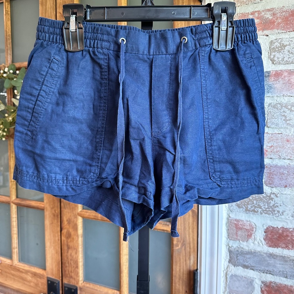 Gap Shorts Women Navy Linen Cotton Blend Drawstring Elastic Waist Casual Size M